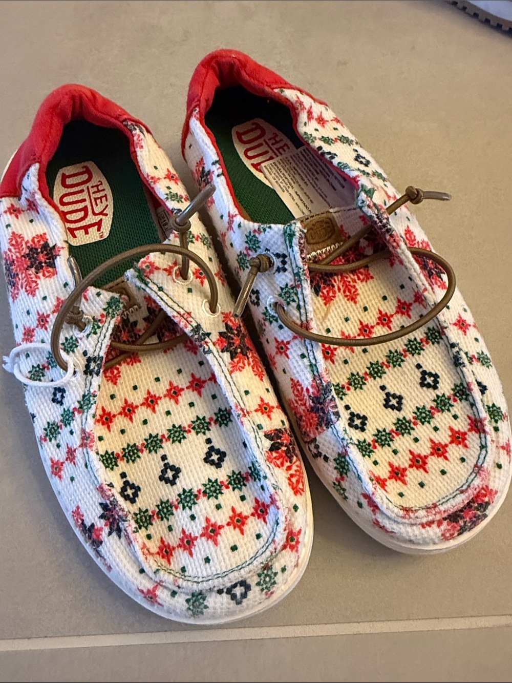 Hey Dude Kids' Festive Red and Green Shoes